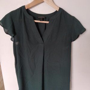 J Crew Dark Green Flutter Sleeve Top 4P